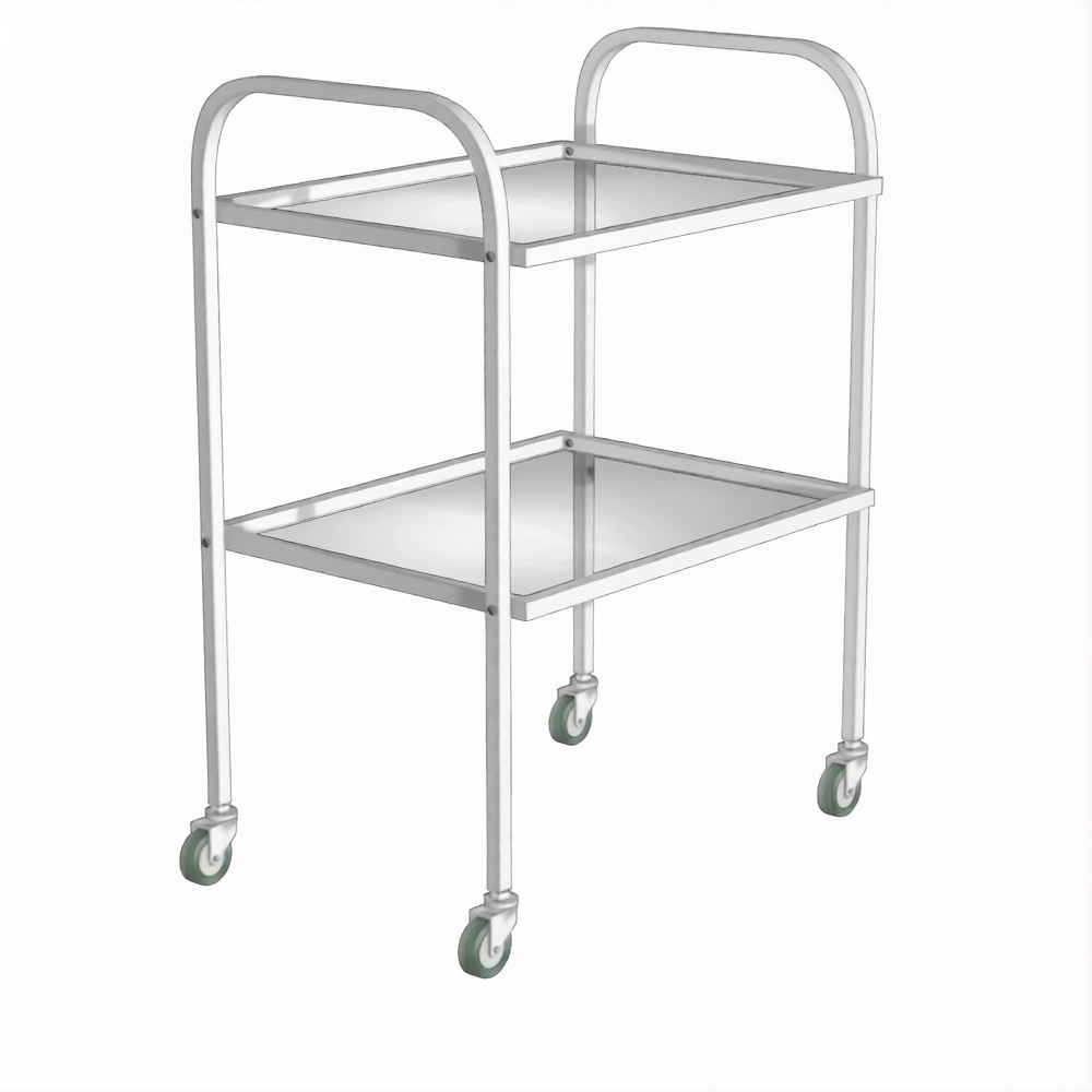 Стол инструментальный (колеса резина) СИ-2с (каркас белый)