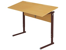 Стол с наклоном столешницы 0-35° школьный 2-местный 2-4 г/р регулируемый (бук, м/к коричневый, прямоугольная труба)