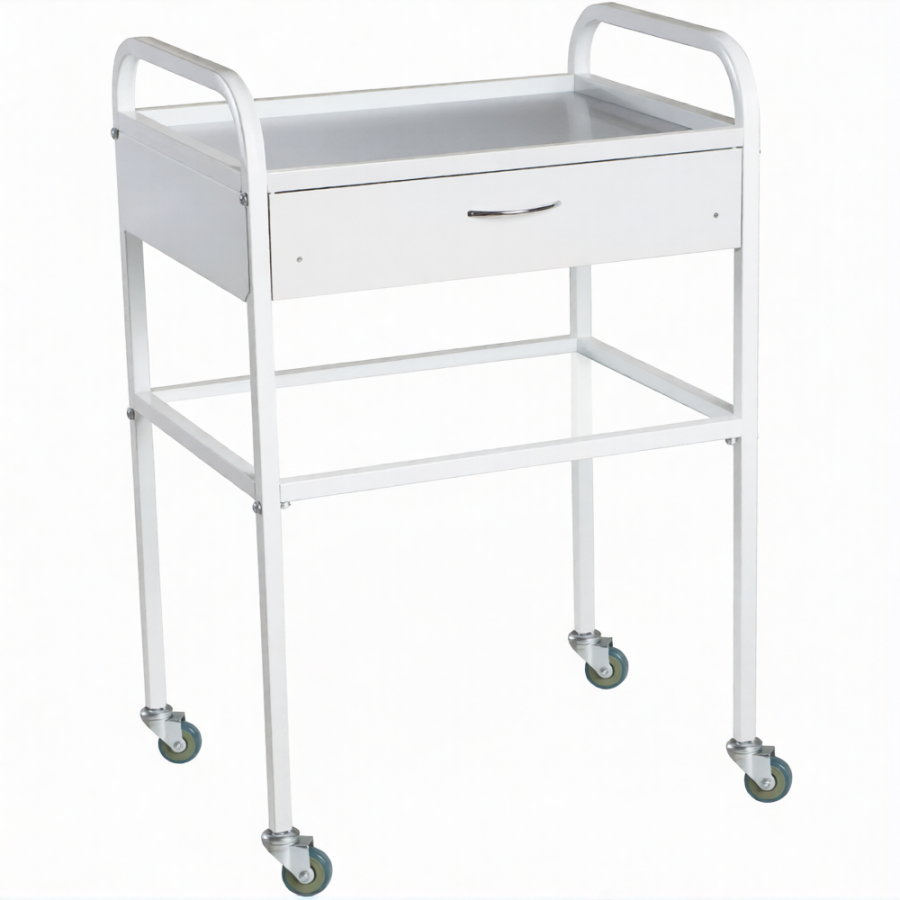 Столик медицинский инструментальный СМИ-02-01 (полки металл + стекло, колёса пластик)