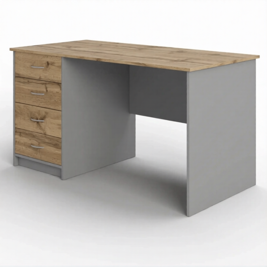 Стол рабочий СрТ-15 (1200х700х750) с тумбой (корпус ЛДСП серый, столешница ЛДСП дуб вотан)