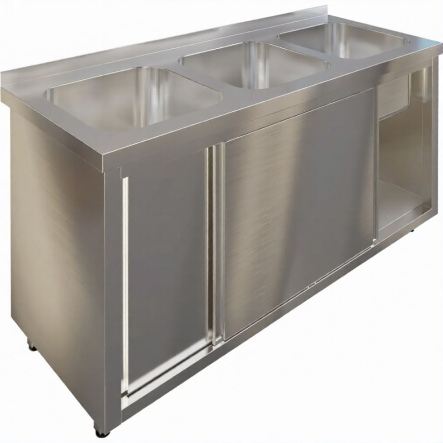 Стол производственный купе СПЗК3М-16/7-Б с моечной ванной и бортом
