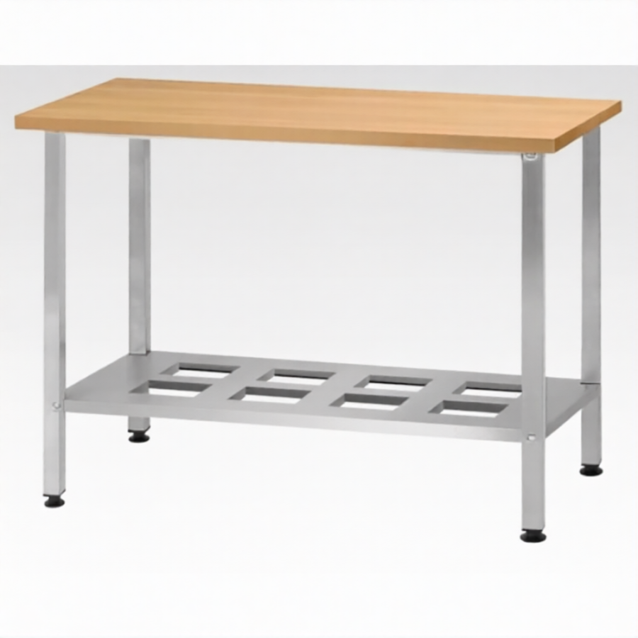 Стол кондитерский СПРн 860х1500х700 «Norma Ral» бук/40 (полка-решетка; ножка проф., тр. 40х40)