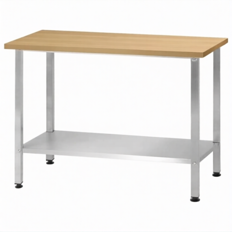 Стол кондитерский СПРн 860х1500х600 «Norma Inox» бук/40 (полка сплошная; ножка проф., тр. 40х40)
