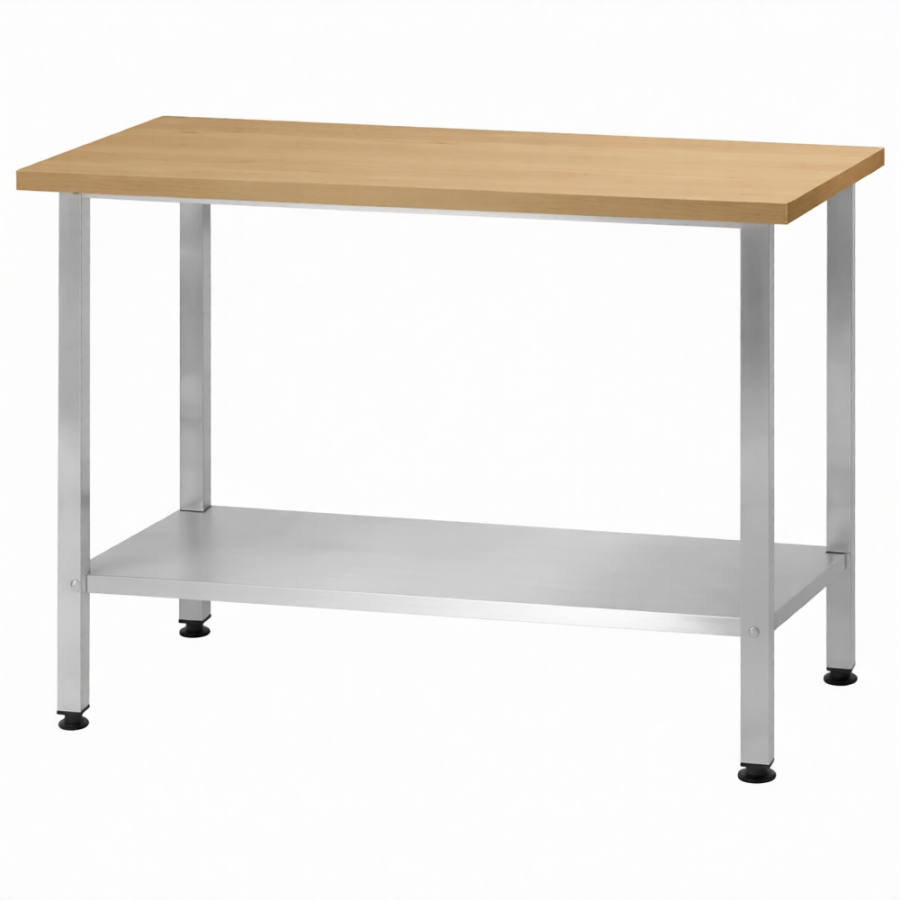 Стол кондитерский СПРн 860х1500х600 «Norma Inox» бук/40 (полка сплошная; ножка проф., тр. 40х40)